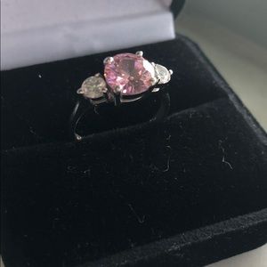 .925 Sterling Silver Pink and White CZ Ring 7